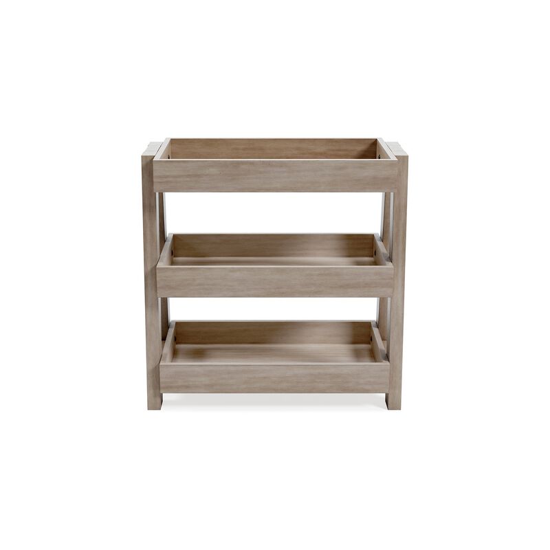Arid Accent Table, 3 Storage Tray Shelves, 26 Inch, Brown Solid Wood - Benzara