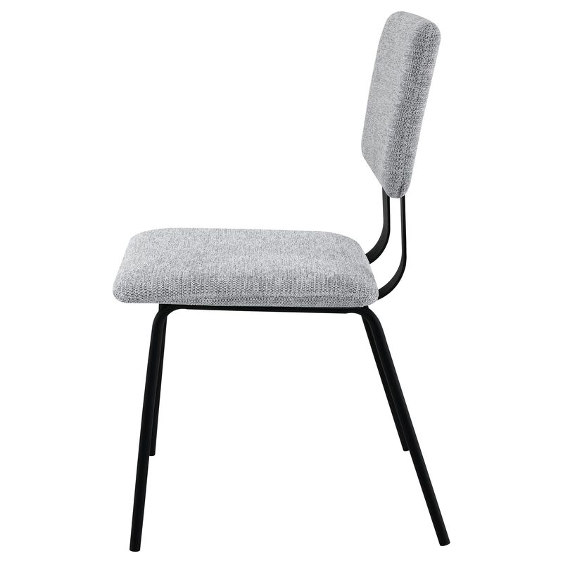 Kelli Dining Chair Set of 2, Gray Fabric Foam Cushions, Black Metal - Benzara