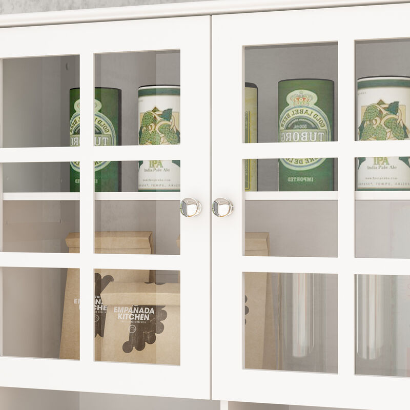White Wooden Sideboard, Food Pantry, Storage Cabinet with 3 Drawers, 13 Shelves and Wine Rack