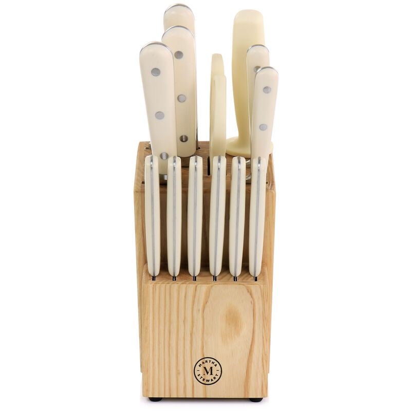 Martha Stewart Essential Ruxton 14 Piece Stainless Steel Knife and Block Set in Cream
