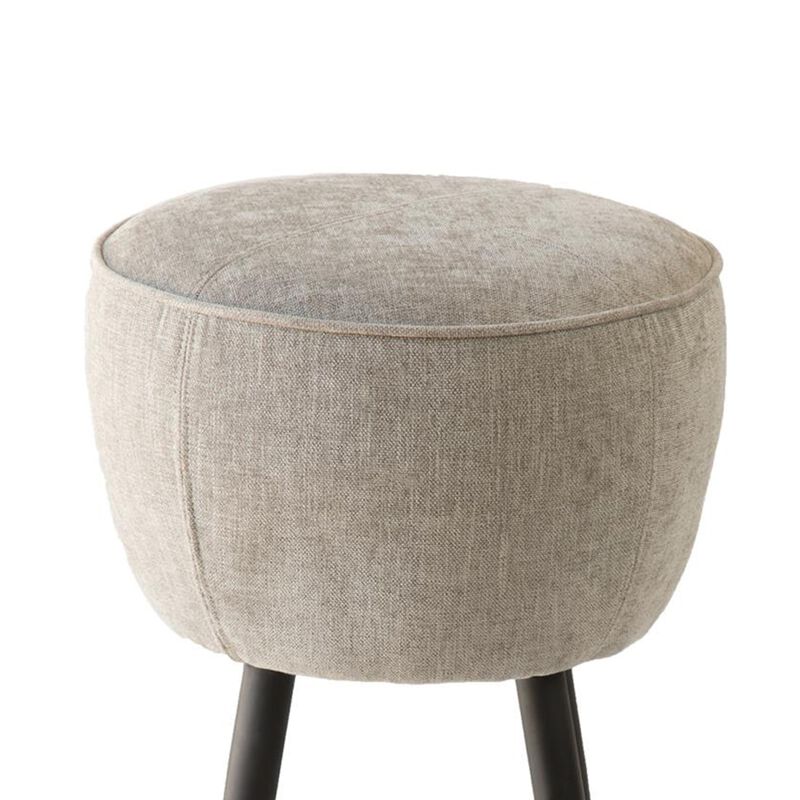 Curi Counter Stool, Plush Light Gray Cushioned Seat, Black Metal Legs - Benzara