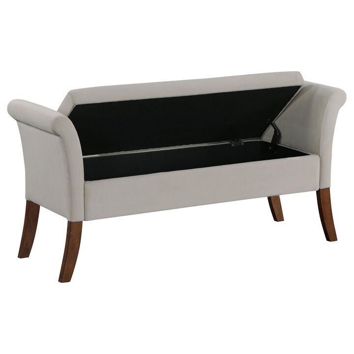 Ako 52 Inch Storage Bench, Button Tufting, Flared Arms, Beige Upholstery - Benzara