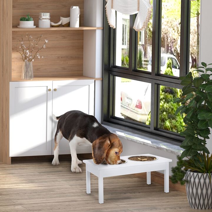 White Pet Feeding Station: 23" Elevated Wooden Bowl Stand for Dogs & Cats