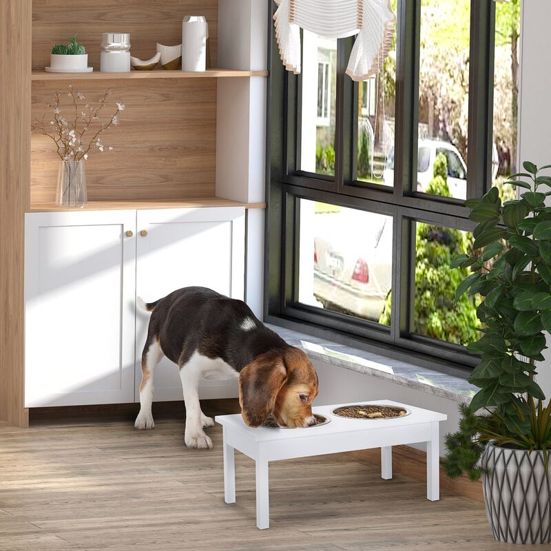 White Pet Feeding Station: 23" Elevated Wooden Bowl Stand for Dogs & Cats