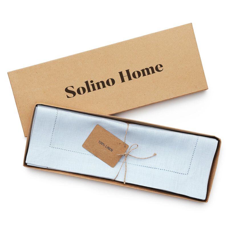 Solino Home 100% Pure Linen Placemats Set of 6 - 14 x 19 Inch | Classic Hemstitch