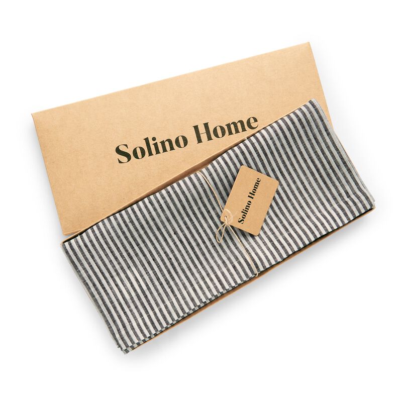 Solino Home 100% Pure Linen Table Runner 14 x 90 Inch | Narrow Stripe