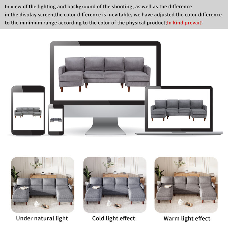 Merax Corduroy Fabric U-shaped Sofa Couch