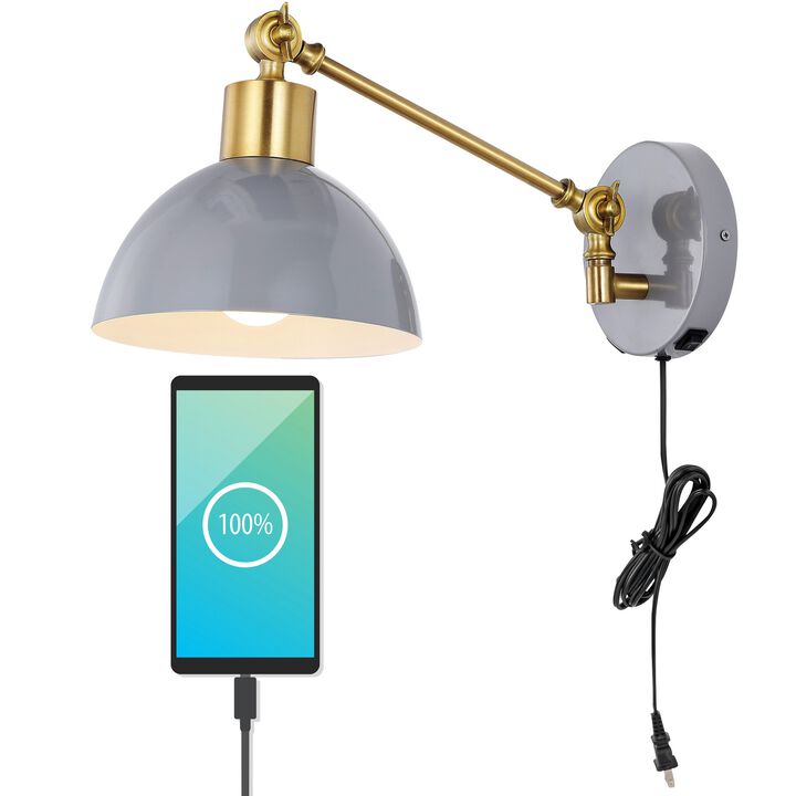 Lisa Swing Arm Modern Midcentury Iron USB Charging Port LED Sconce