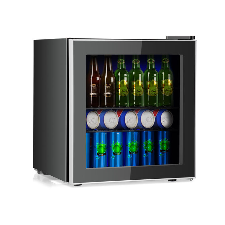 60-Can Beverage Mini Refrigerator with Glass Door for Home or Office Drink Storage