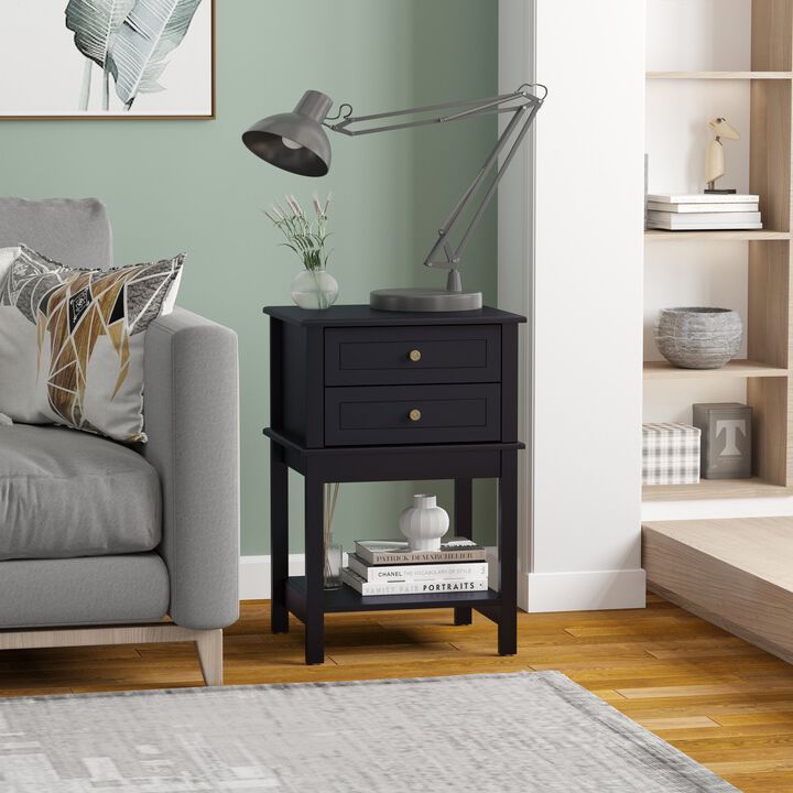 Black Living Room Accent: Modern Sofa Side Table with Storage