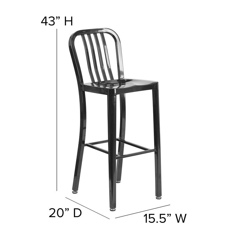 Flash Furniture Commercial Grade 30" High Black Metal Indoor-Outdoor Barstool with Vertical Slat Back