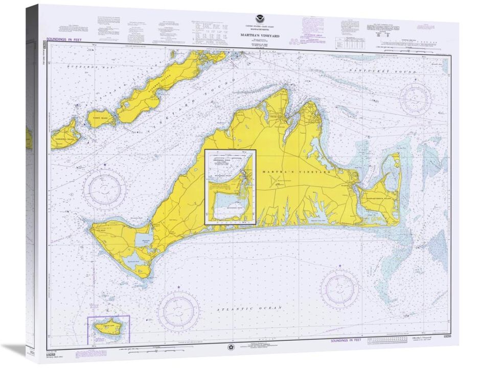 Nautical Chart - Marthas Vineyard ca. 1975-Canvas Art-30x24.6