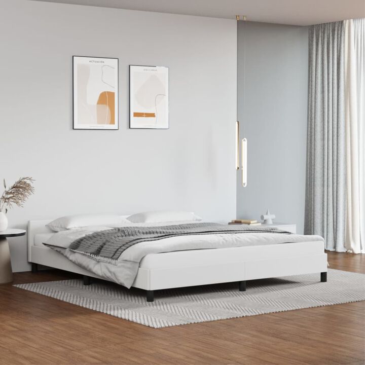 vidaXL Bed Frame with Headboard White 76"x79.9" King Faux Leather
