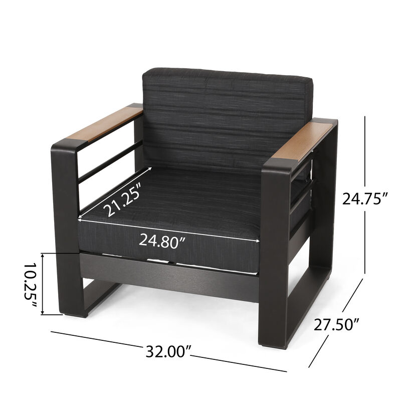 Outdoor Accent Club Chair Set of 2, Slatted Open Back, Aluminum, Dark Gray