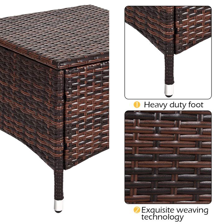 3 Pieces Patio Rattan Conversation Set with Glass Top Coffee Table and Cushions