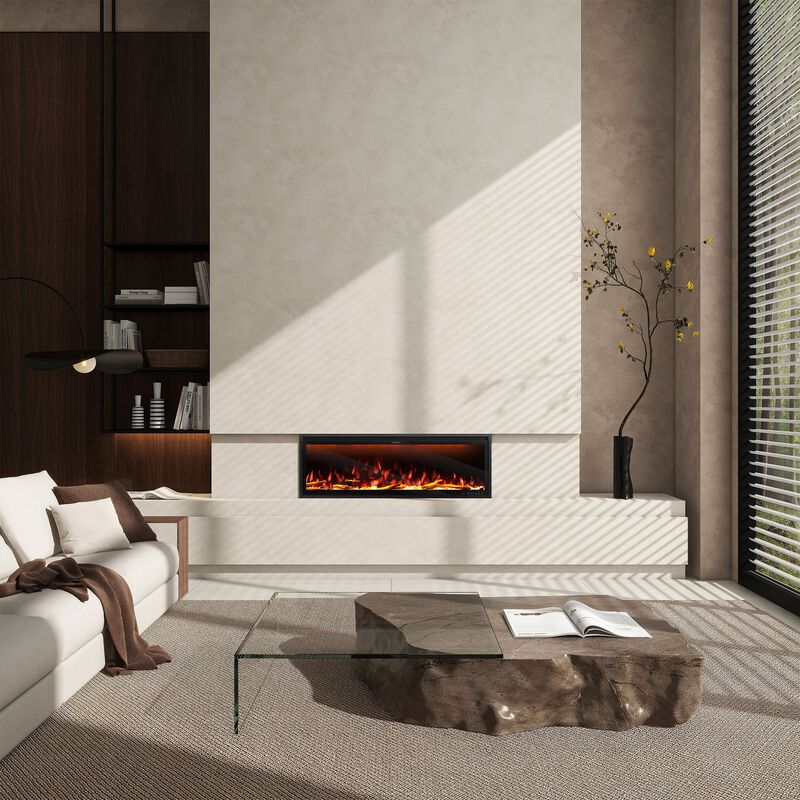 Smart 88” Wall-Mounted Electric Fireplace with Realistic Flame Effects, Dual Heating, and Alexa Compatibility