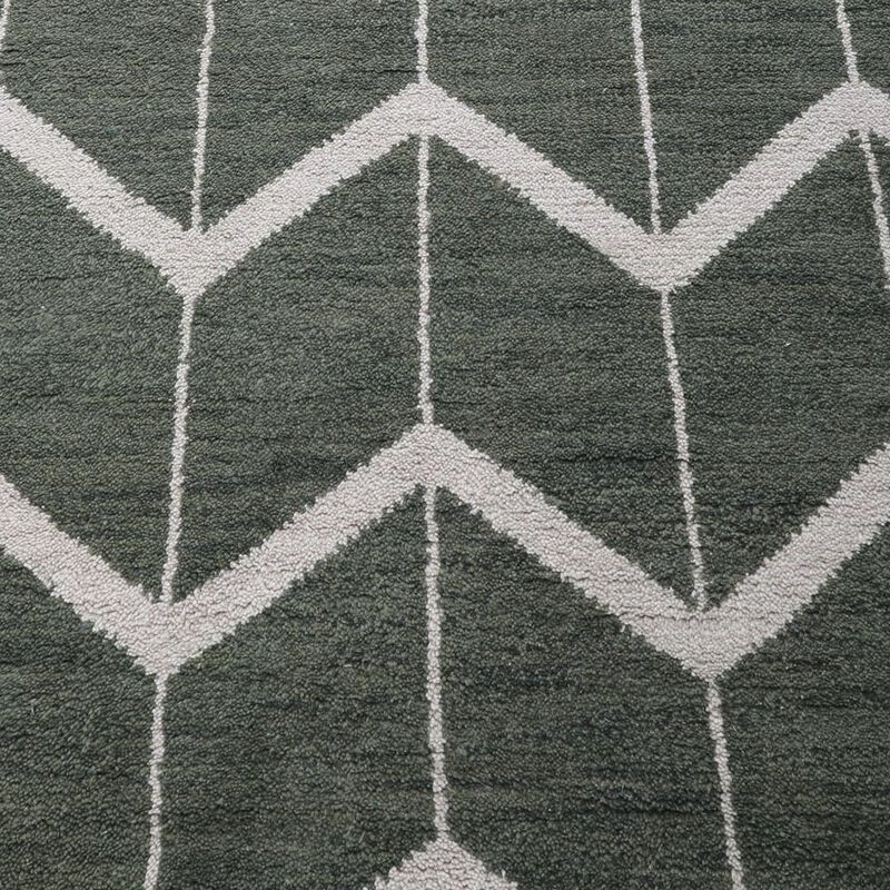 HAND KNOTTED WOOL Geometric AREA RUGS  - 5'x8', Rectangle Shape, Green Beige Color, Geometric Modern, Medium Pile Handmade Area Rugs for Living Room, Bed Room (N01052)