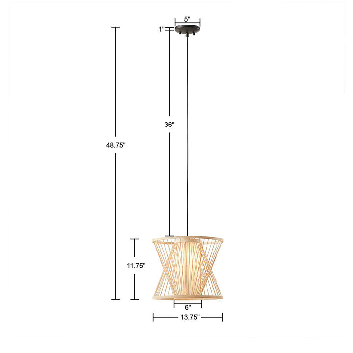 Gracie Mills Higgins Natural Bamboo Rattan Geometric Pendant Light