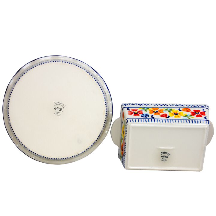 Gibson Luxembourg 10.5 inch Pie Dish and 10 inch Bakeware set in stoneware