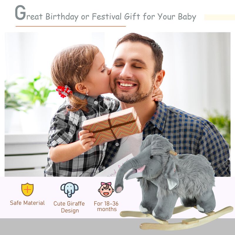 Gray Elephant Rocker: Plush Mammoth Ride-On for 18-36 Months