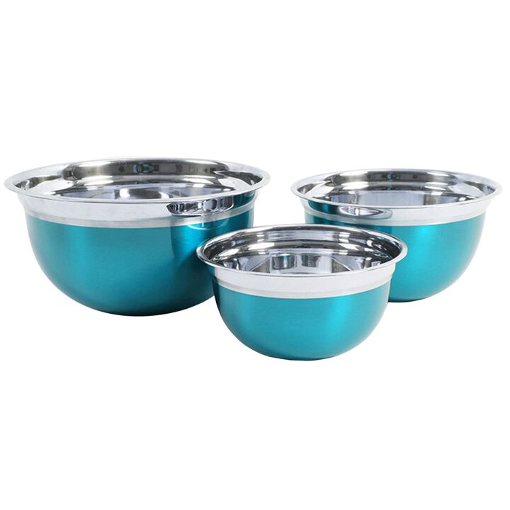 Oster Rosamond 3 Piece Stainless Steel Round Mixing Bowls in Turquoise