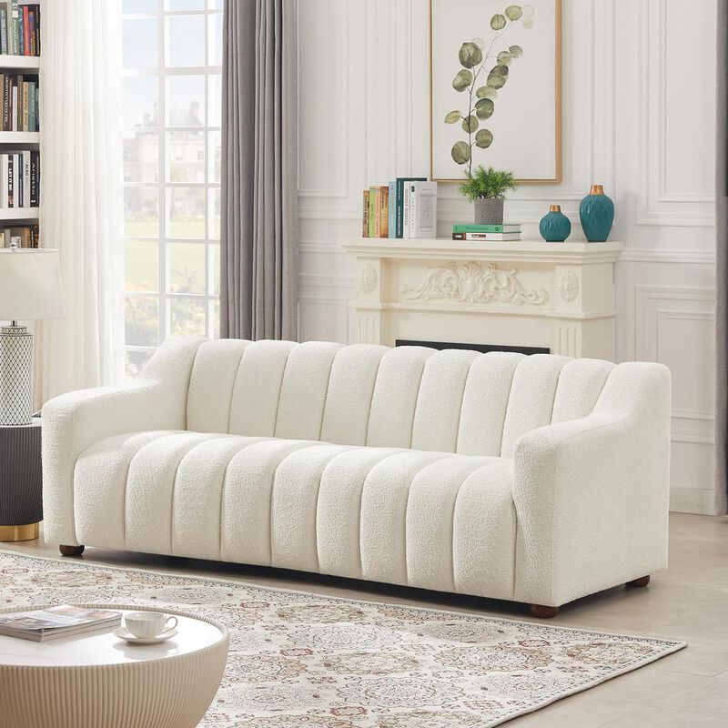 Ashcroft Furniture Co Marcus Mid-Century Modern Luxury Tight Back Cream Boucle Couch