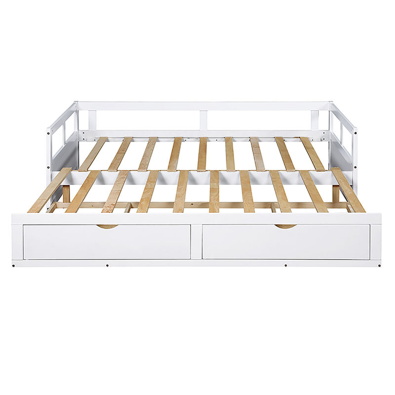 Wooden Daybed with Trundle and 2 Drawers