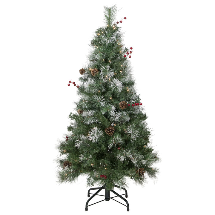 4' Pre-Lit Frosted Carolina Berry Spruce Artificial Christmas Tree  Clear Lights