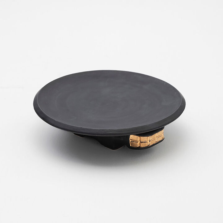 JAGUAR Decorative Ceramic Platter in Black Glaze with Gold Luster Details, by ANDEAN, In Stock