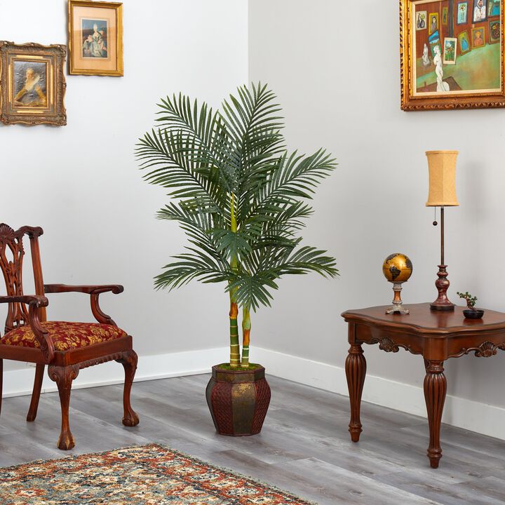 Hivvago 5.5 Feet Golden Cane Artificial Palm Tree in Decorative Planter