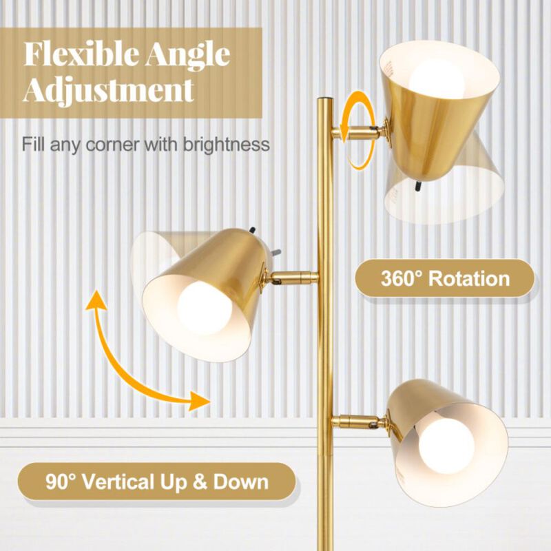 Hivvago 3-Bulb Floor Lamp Standing Tall Tree Lamp with 3 E26 A19 Bulbs and Adjustable Lampshades