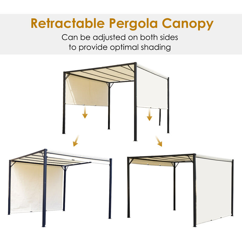10' x 10' Outdoor Retractable Pergola Canopy Steel Gazebo Sun Shade, Cream