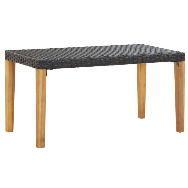 vidaXL Garden Bench 47.2" Black Poly Rattan and Solid Acacia Wood