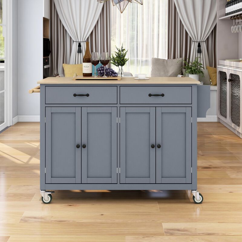 Streamdale Portable Kitchen Island Cart with Wheels, 54.3", Grey Blue