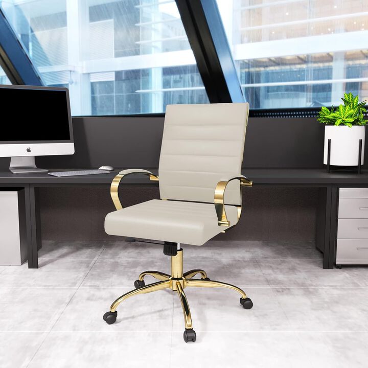 LeisureMod Benmar Home Leather Office Chair With Gold Frame