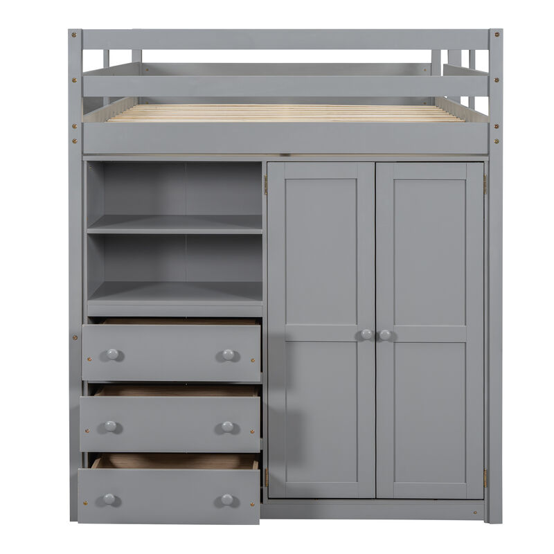 Merax Modern Loft Bed with Built-in Wardrobe and Desk