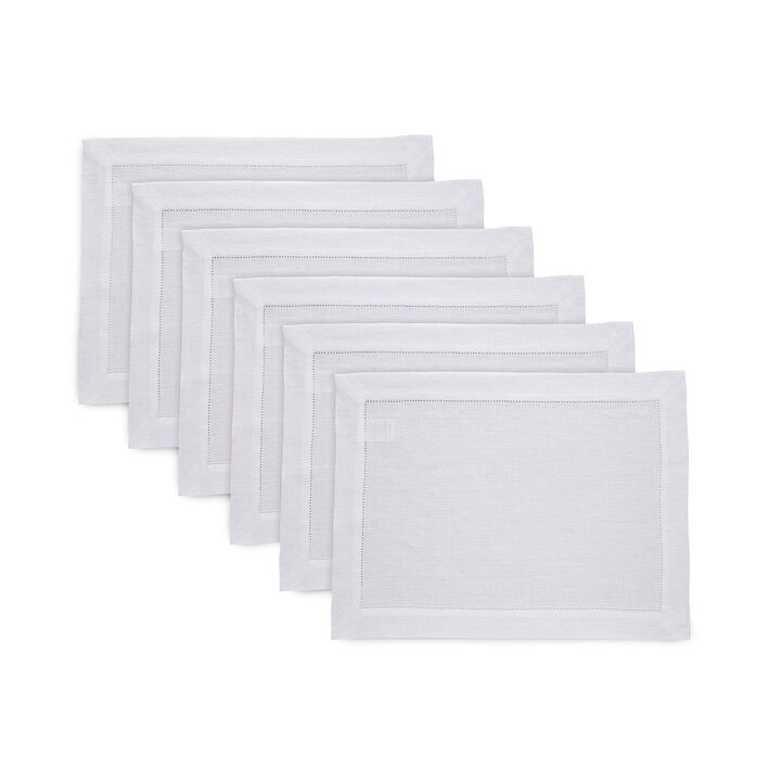 Solino Home 100% Pure Linen Placemats Set of 6, 14 x 19 Inch| Sonoma Hemstitch