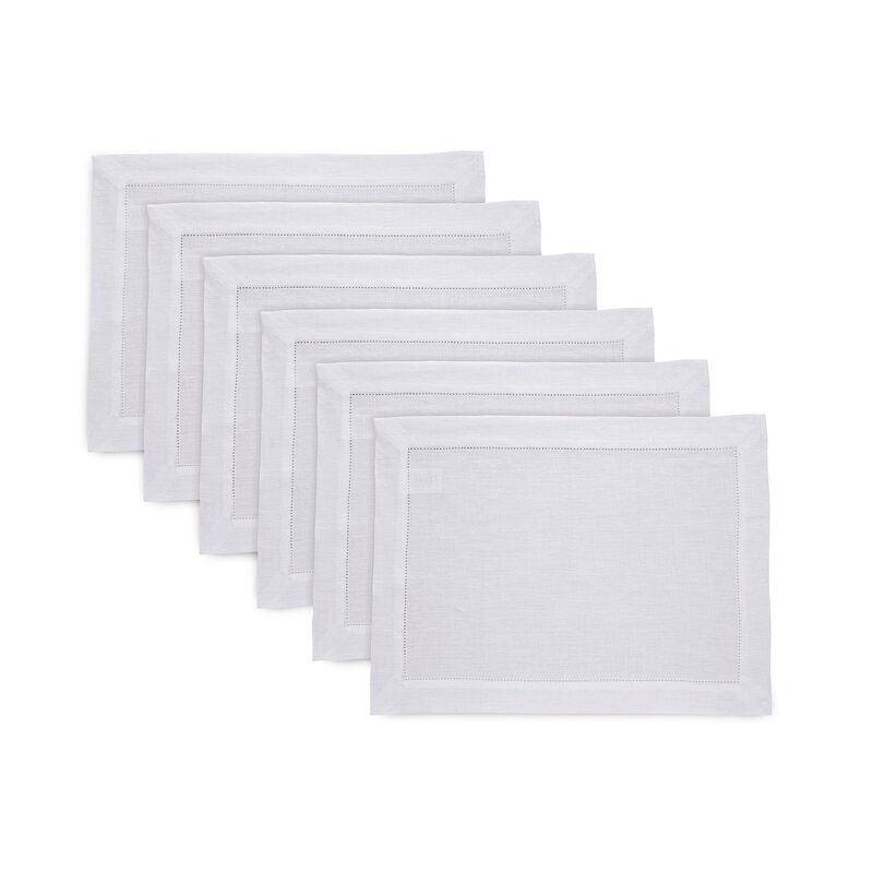 Solino Home 100% Pure Linen Placemats Set of 6, 14 x 19 Inch| Sonoma Hemstitch