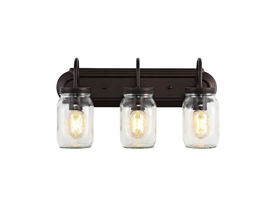 Gaines 3-Light Farmhouse Industrial Iron Mason Jar LED Vanity
