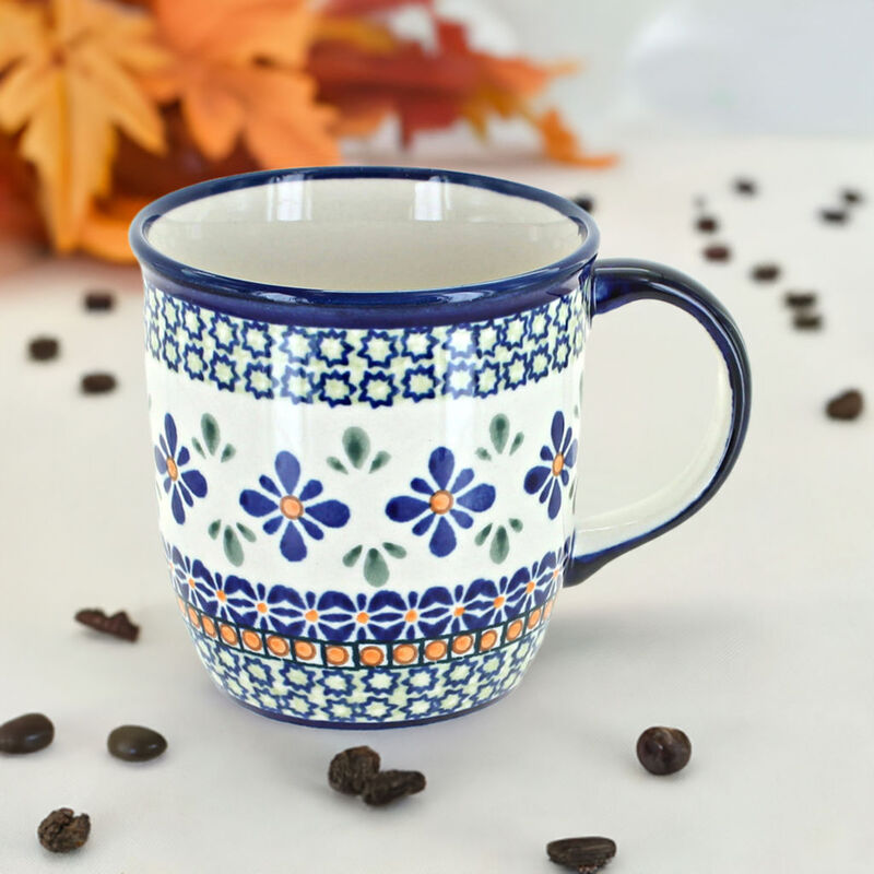 Blue Rose Polish Pottery Mosaic Flower Plain Coffee Mug