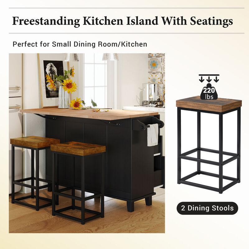 Farmhouse Kitchen Island Set with 2 Stools