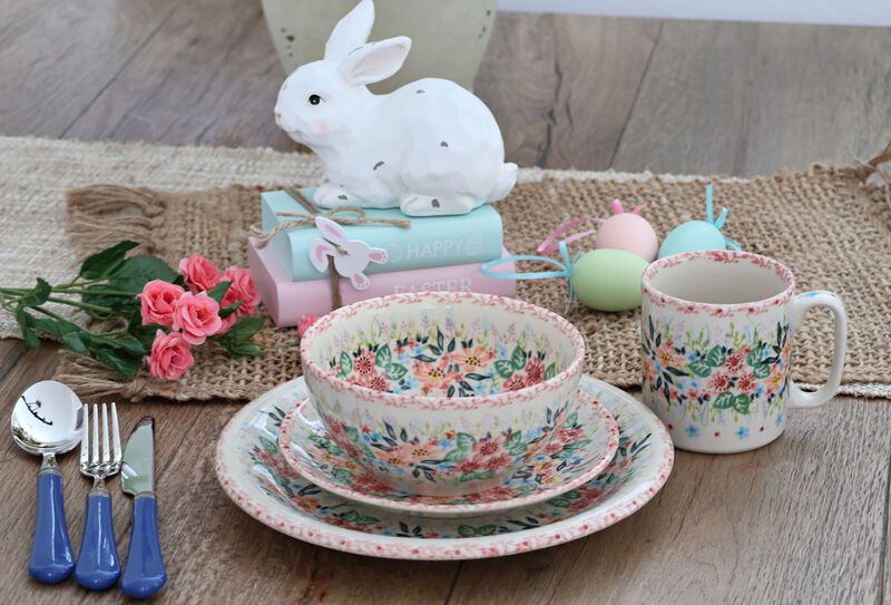 Blue Rose Polish Pottery Fairy Meadow 16 Piece Dinner Set
