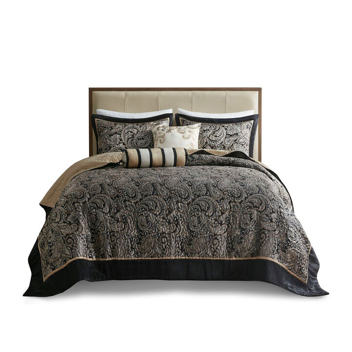 Gracie Mills Thornton 5-Piece Reversible Jacquard Bedspread Set with Throw Pillows
