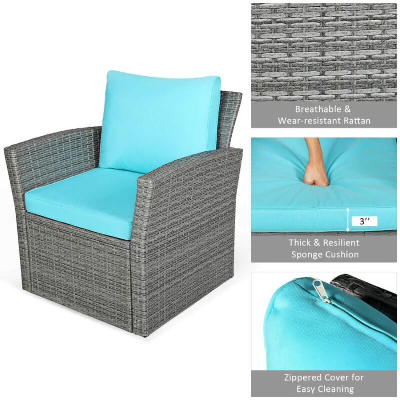 Hivvago 4 Pieces Patio Rattan Furniture Set Sofa Table with Storage Shelf Cushion