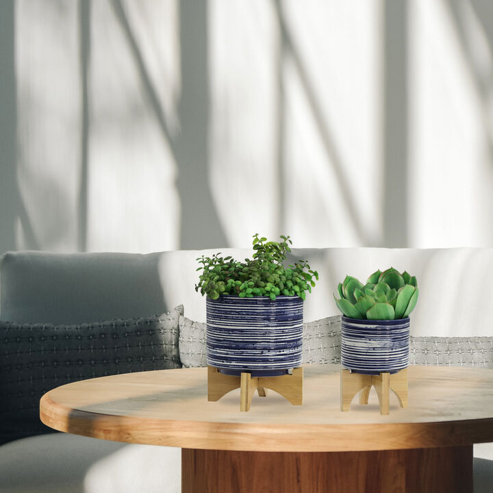 Planter On Stand, Blue Set