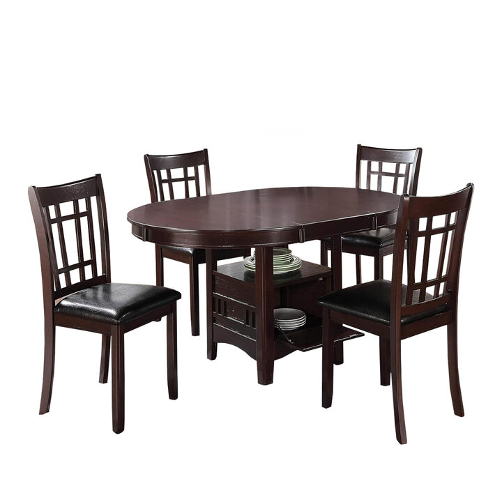 5 Piece Dining Set, 42 Inch Round Extendable Table With 4 Chairs, Espresso - Benzara