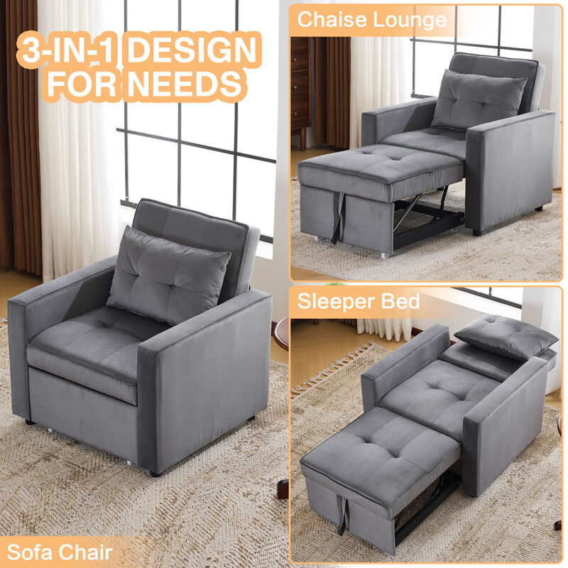 Merax Convertible Sleeper Sofa Chair Bed with Pillow & Pocket