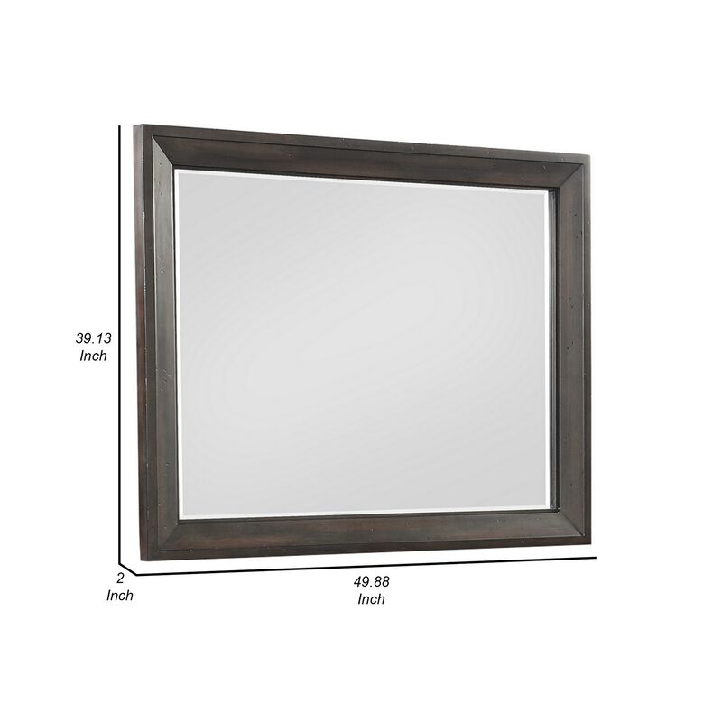 Laji 39 x 50 Dresser Mirror, Modern Style, Rich Walnut Brown Wood  - Benzara