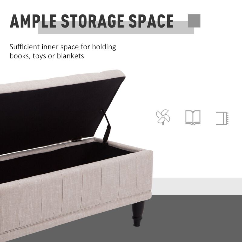 Versatile Beige Chest: 42" Tufted Linen Ottoman Bench with Soft Close Lid