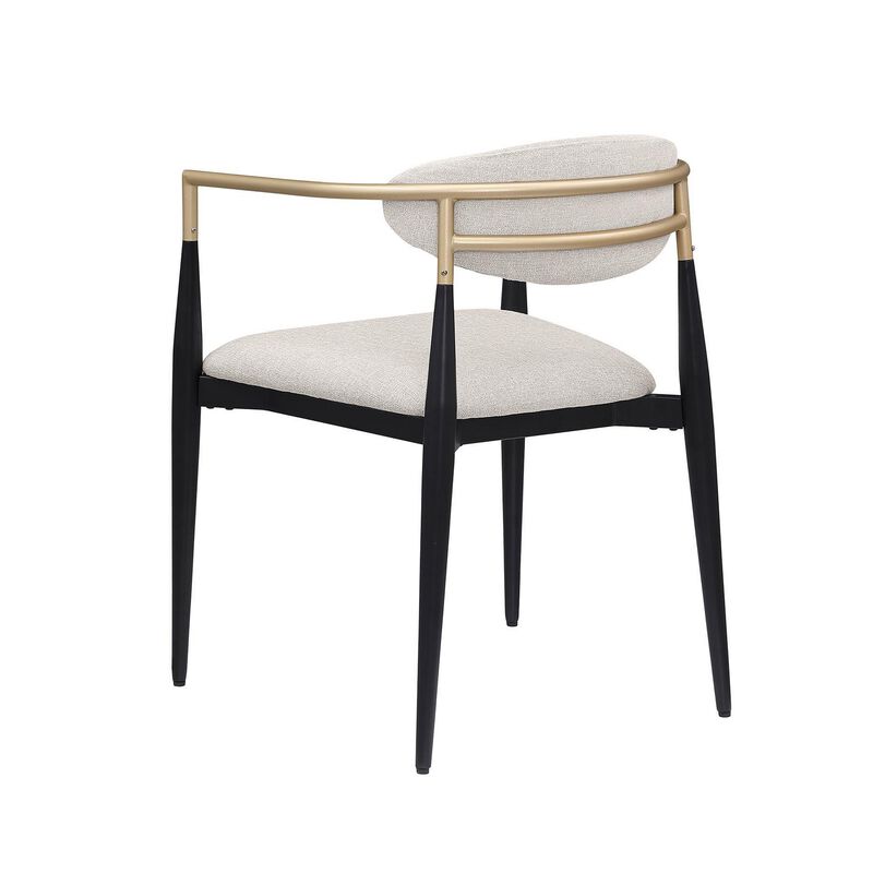 Exis Dining Armchair Set of 2, Modern Beige Fabric, Sleek Black Metal - Benzara